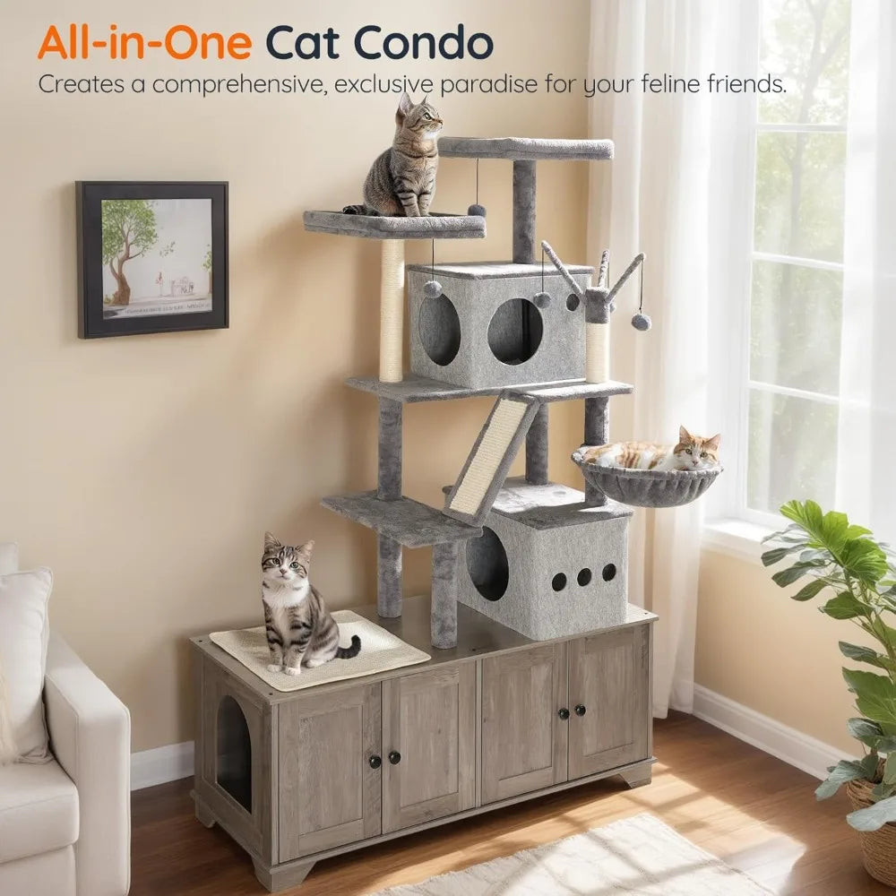 Modern All In One Cat Tower With Litter Box Enclosure