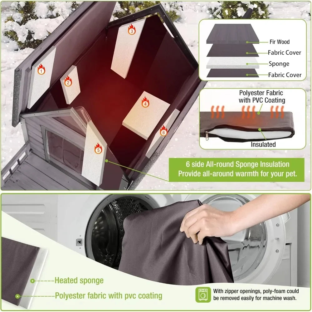 Outdoor Dog House 100% Insulated Dog Kennel with Liner for Winter, Thick Material - insulated liner, metal frame, Waterproof