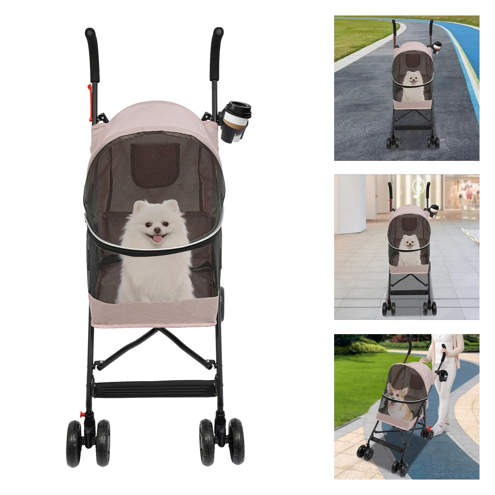 Pet Stroller Dogs And Cats Lightweight Foldable With 360 Wheels