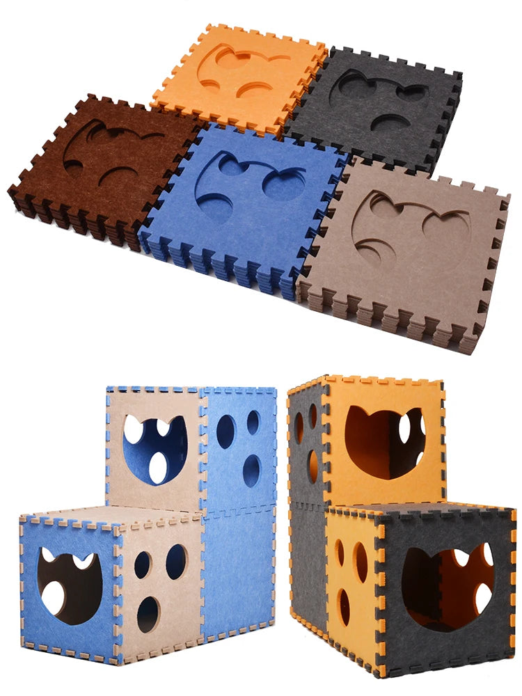 Cat Dog Toy Felt Pom Splicing Tunnel Collapsible Kitten Nest