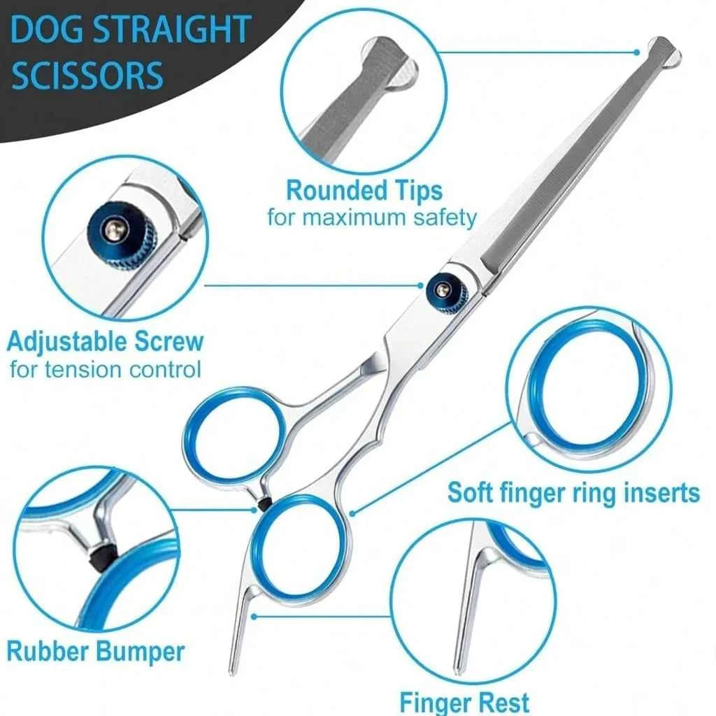 Professional Pet Grooming Scissors Kit Stainless Steel Dog Cat Hair Cutting Thinning Curved Straight Trimmer Shears with Comb & Case