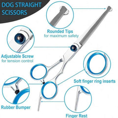 Professional Pet Grooming Scissors Kit Stainless Steel Dog Cat Hair Cutting Thinning Curved Straight Trimmer Shears with Comb & Case
