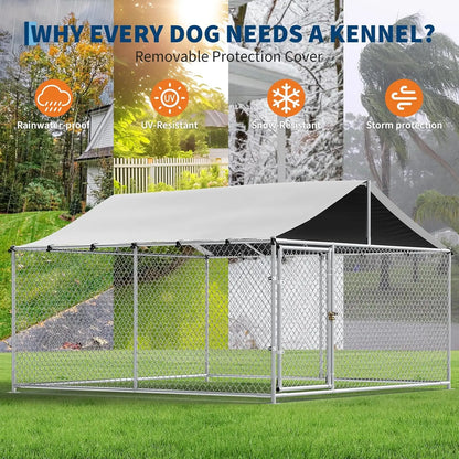 Large Dog Kennel Outdoor with Roof Heavy Duty Dog Enclosure Outside Pet Fence for Yard Dog Boarding Kennel Poultry House Cage Steel Fence with Ground Anchor Secure Lock Farm Training