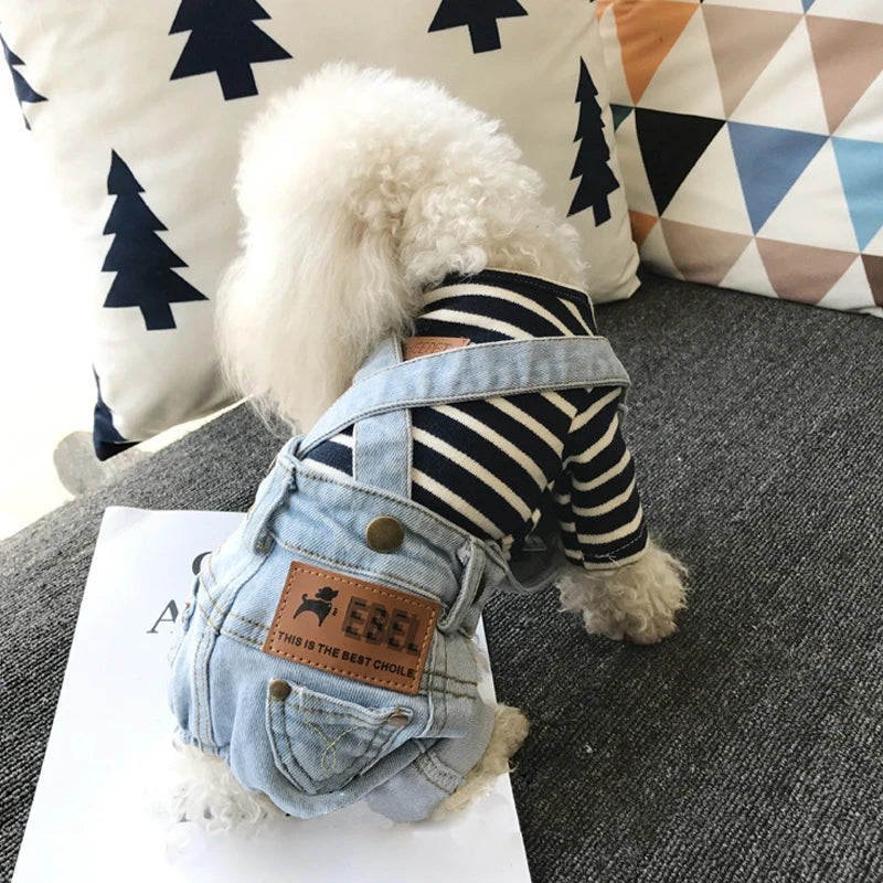Denim Dog Overalls For Small Pets Puppy Cowboy Costume