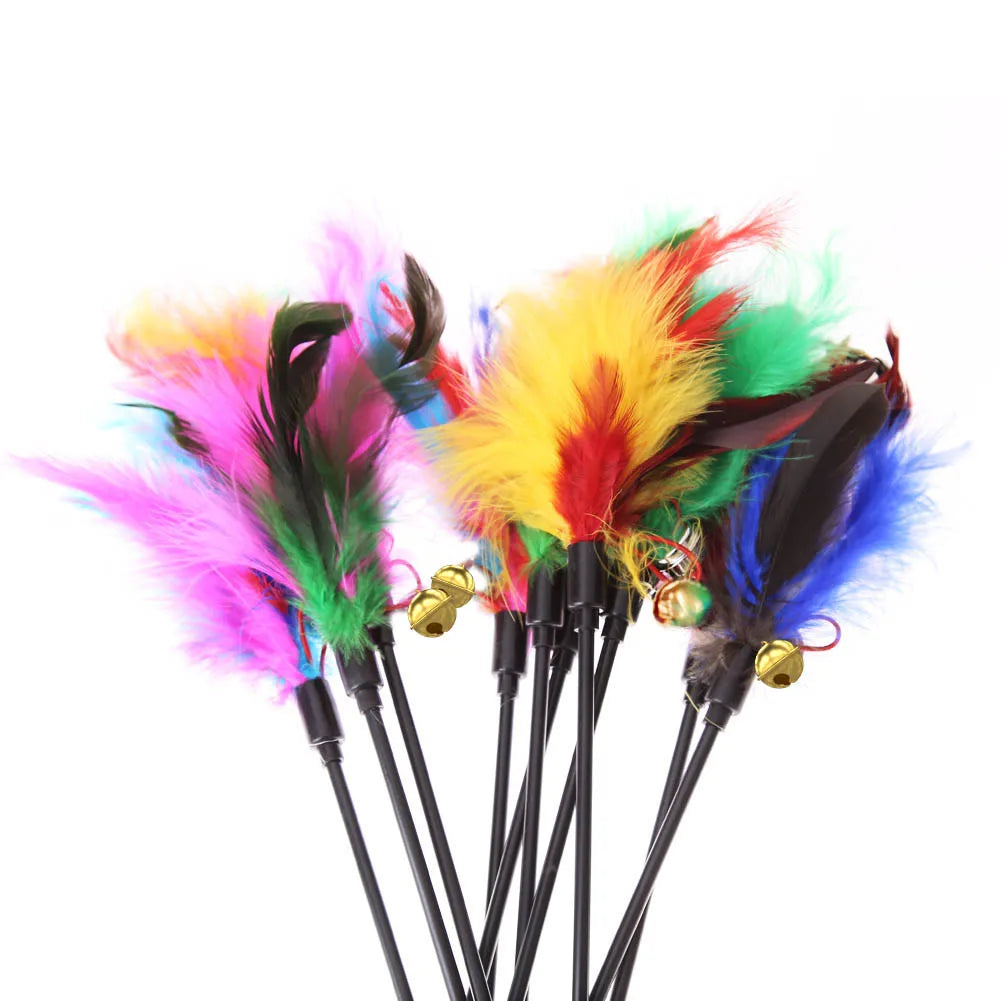 5pcs/set Chicken Feather Cat Stick Colorful Feather Funny Cat Stick Exquisite Portable Creative Fashion Novelty Pet Cat Supplies