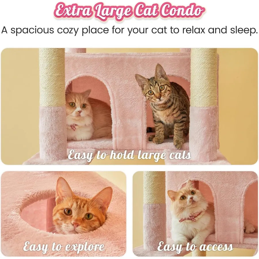 74.8 Inches Pink Extra Large Cat Tree Tall Cat Tower for Indoor Cats with Large Cat Condo Wide Top Perch Hammock Sisal-Covered