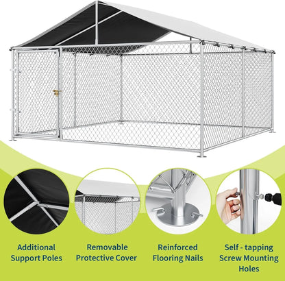 Large Dog Kennel Outdoor with Roof Heavy Duty Dog Enclosure Outside Pet Fence for Yard Dog Boarding Kennel Poultry House Cage Steel Fence with Ground Anchor Secure Lock Farm Training