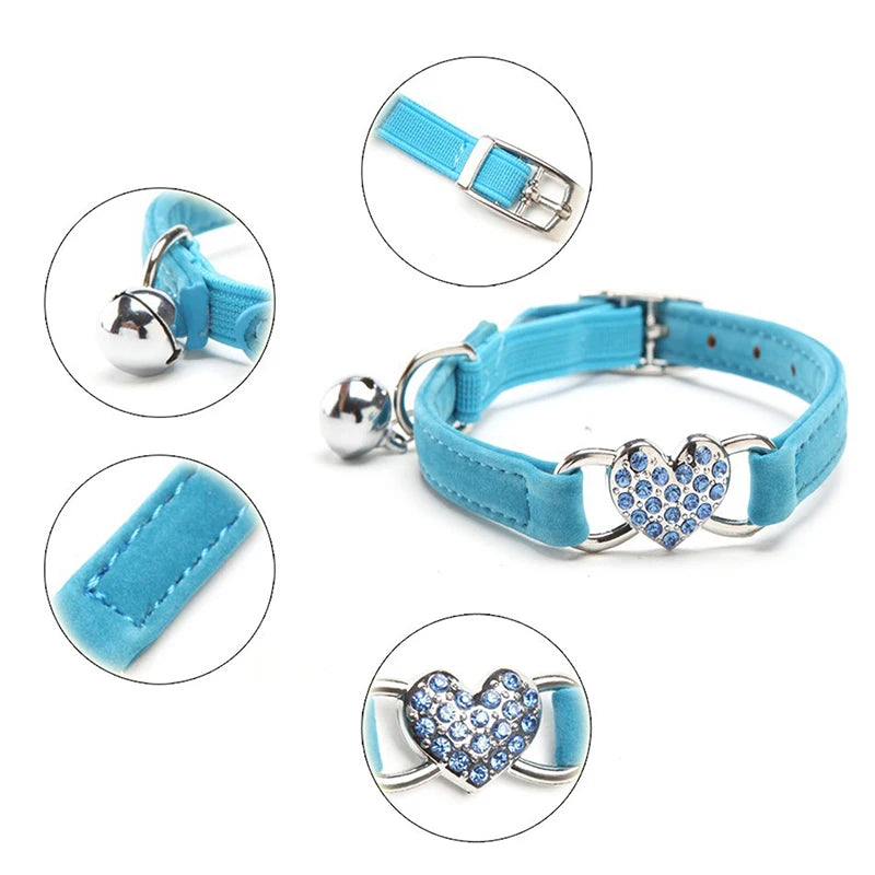 Noned Heart Charm Cat Collar With Bell And Soft Velvet
