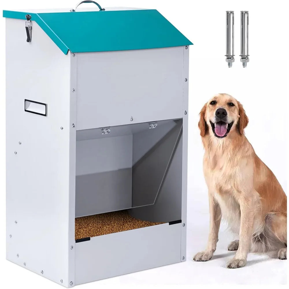 Automatic Dog Feeder for Large Dogs Outdoor 50Lbs Dog Food Dispenser Dog Feeding Station Galvanized Gravity Feeder Pet Feeder