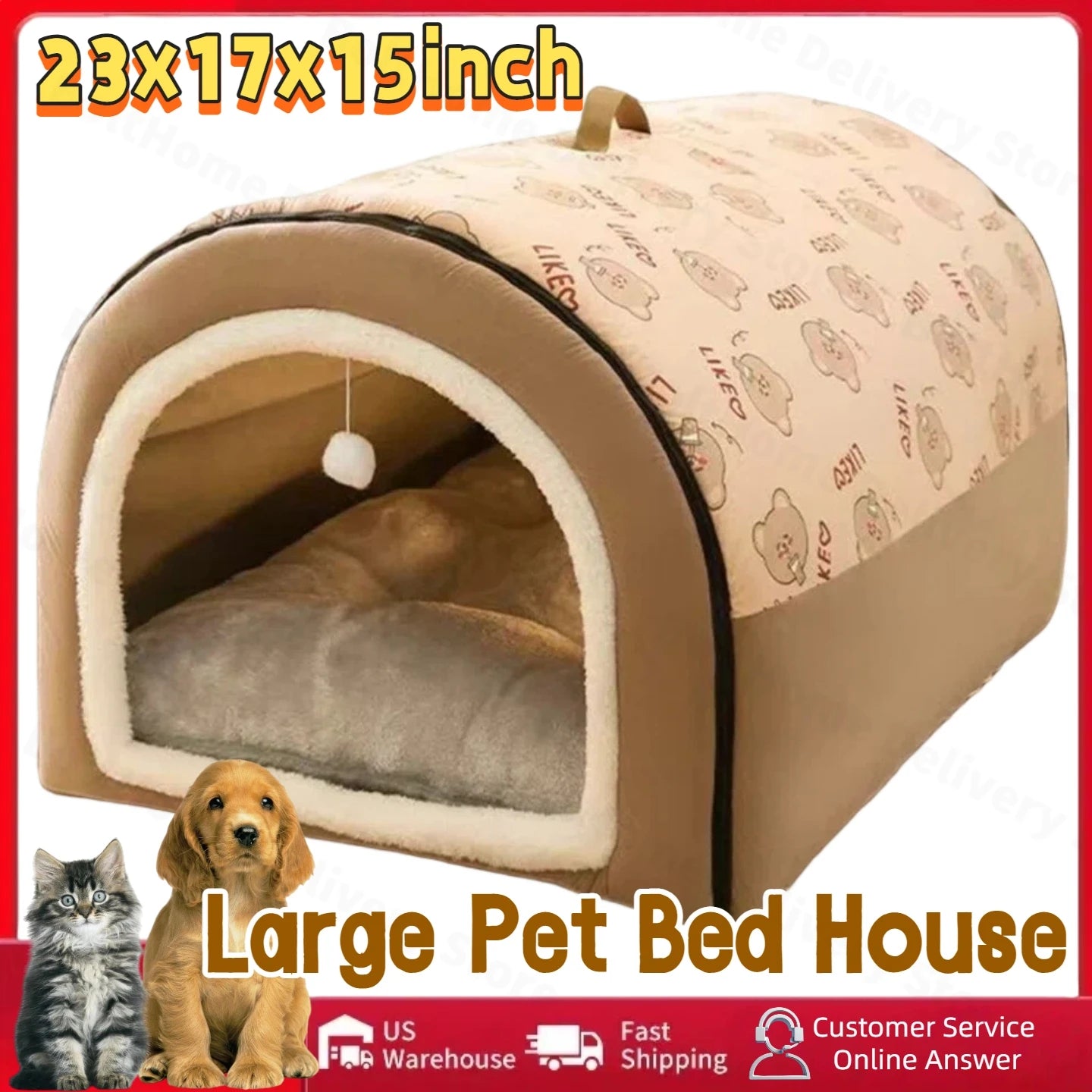 APWIKOGERCN Cat Cave Bed With Removable Cushioned Pillow