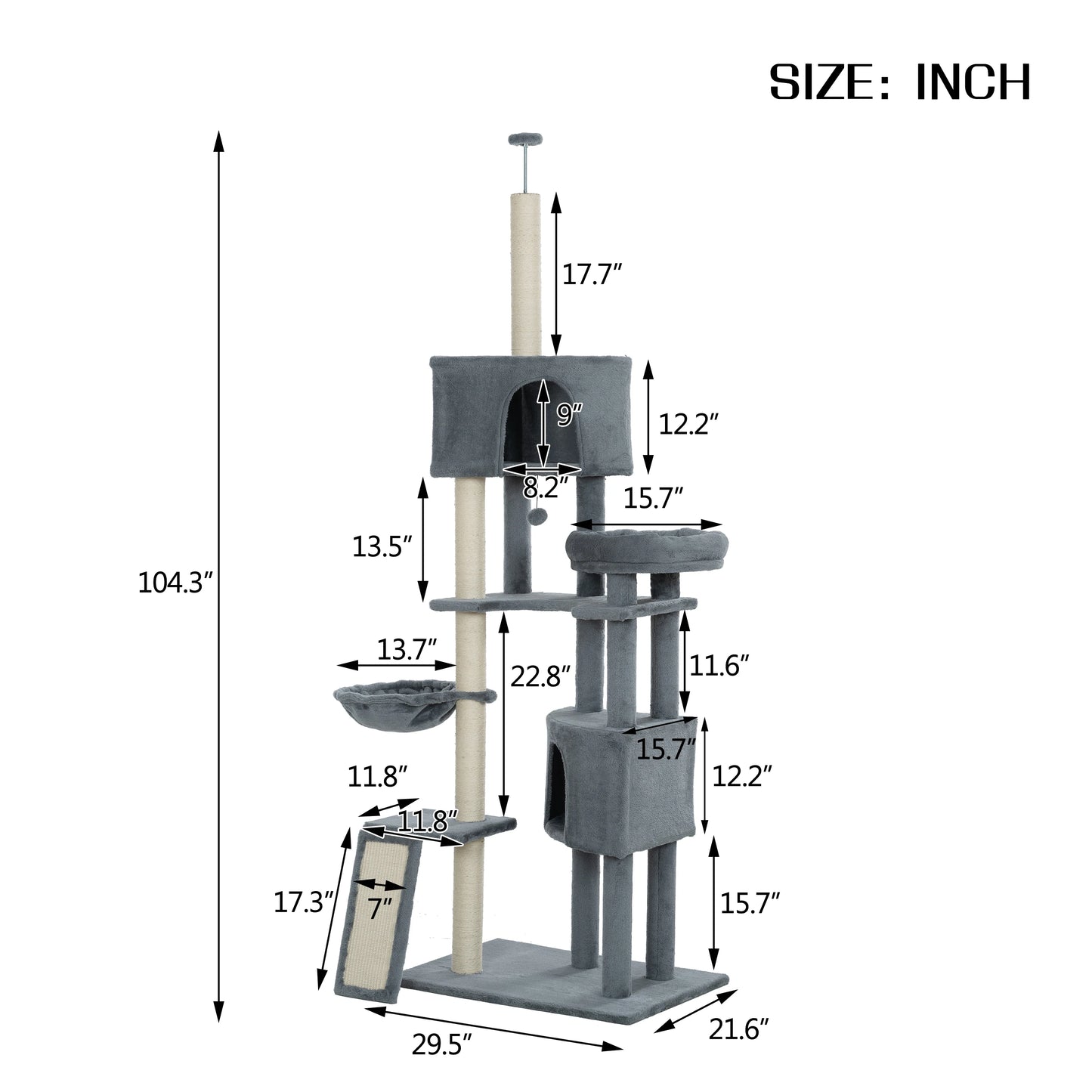 105 Inch Cats Tree Cat Tower Indoor Multi-Level Cat Condo with 3 Perches 2 Caves Basket Scratching Board For Kittens Pet House