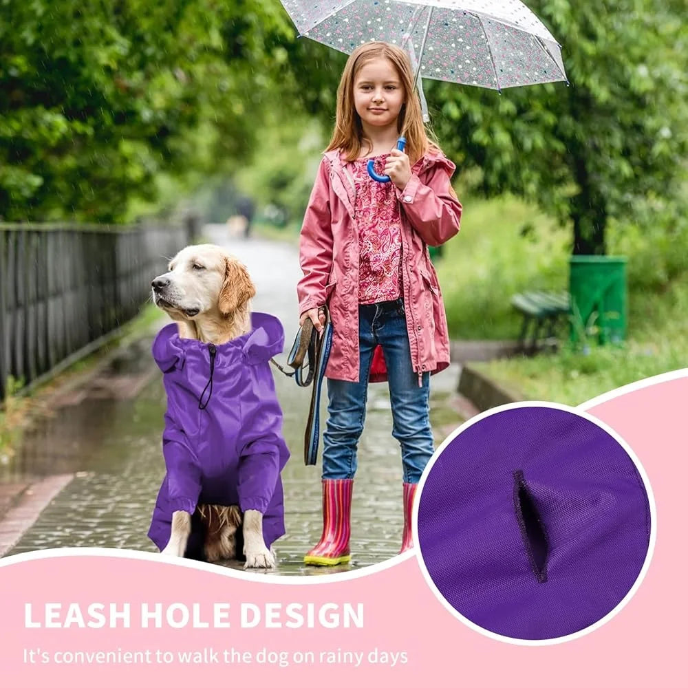 Waterproof Dog Raincoat Reflective Pet Poncho Jacket with Leash Hole Medium Large Dogs Rainproof Comfortable Outdoor Use