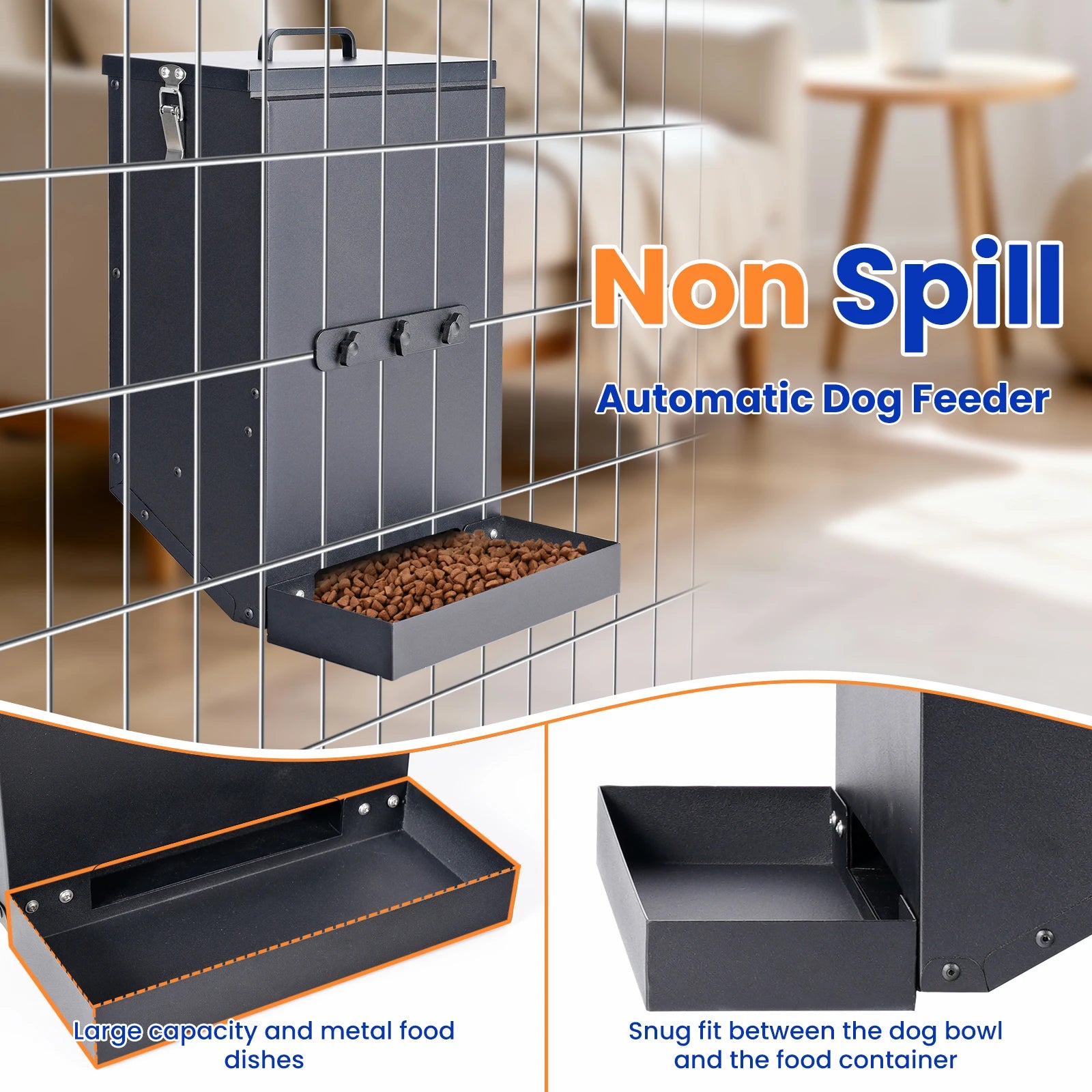 Large Stainless Steel Hanging Dog Bowl Feeder for Crate Cage - No Spill Pet Food Dispenser