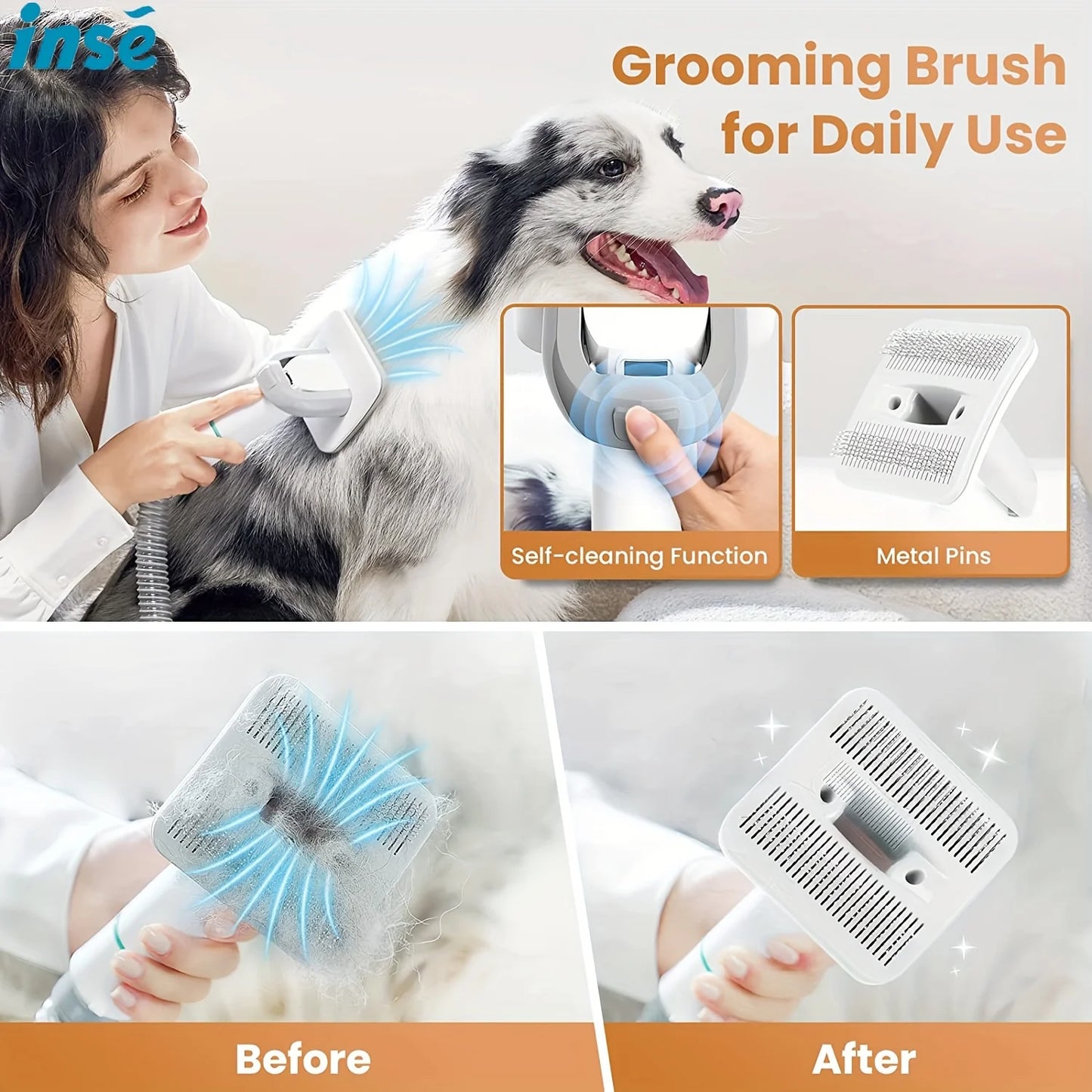 INSE Pet Grooming Kit 5 in 1 Ultrasonic Quiet Vacuum