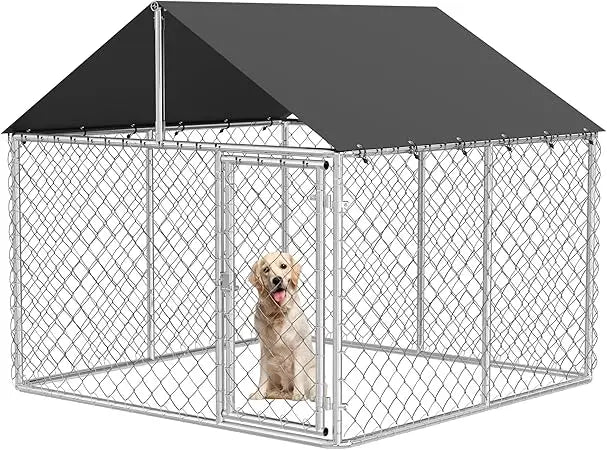Outdoor Dog Enclosure Heavy Duty Dog Kennel House Mesh Dog Big Cage Pet Kennel Steel Fence with Secure Lock (79”x 79”)