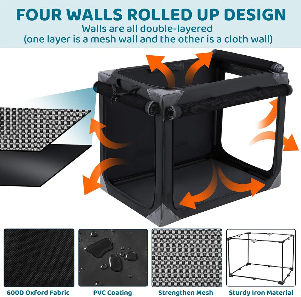 Collapsible Dog Crate, 36/42" Outdoor Travel Dog Crate, Portable Fabric Cover Kennel by Iron Pipe Dog Crate w/4 Mesh Windows
