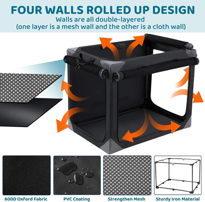 Collapsible Dog Crate, 36/42" Outdoor Travel Dog Crate, Portable Fabric Cover Kennel by Iron Pipe Dog Crate w/4 Mesh Windows