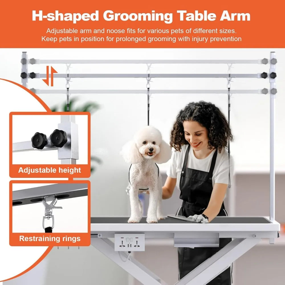 49'' Electric Dog Grooming Table, Professional Heavy Duty Grooming Table for Dogs at Home 400lbs with Tool Organizer/3 Nooses
