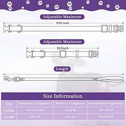 8 Pieces Dog Collar and Leash Set Nylon Adjustable Dog Collars and Leash Personalized Puppy Supplies for Small Medium Large Pet