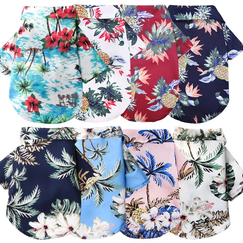 Hawaiian-style pet dog clothing Summer beach dog shirt Suitable for small and medium dogs Dog puppy cat clothes Pug French Bulldog