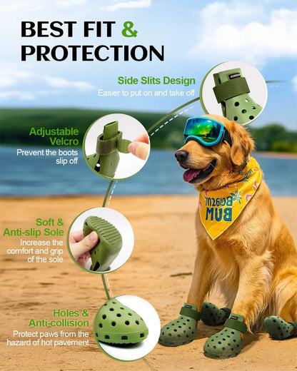 Dog Shoes for Hot Pavement - Dog Shoe for Small & Medium & Large Dogs, Dog Boots Paw Protectors, Easy ON & Off, Non-Slip, Waterproof, Easy-Clean Dog Booties for Beach and Snow