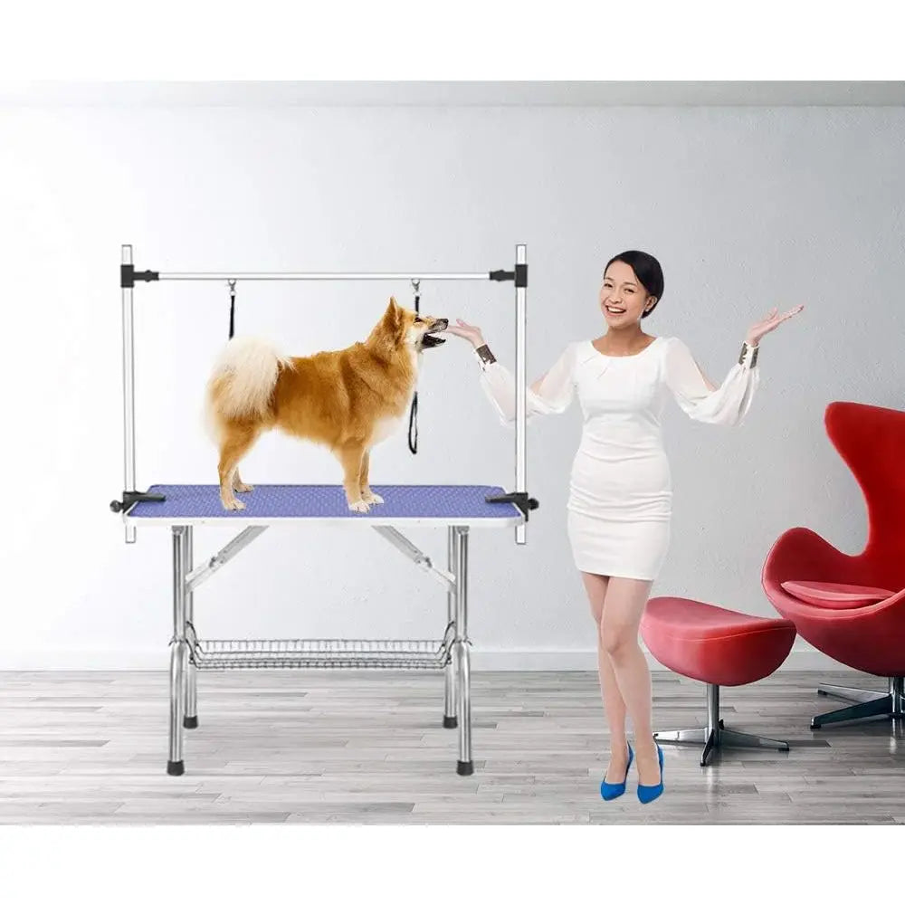 Dog Grooming Table With Adjustable Arm And Storage Stainless Steel
