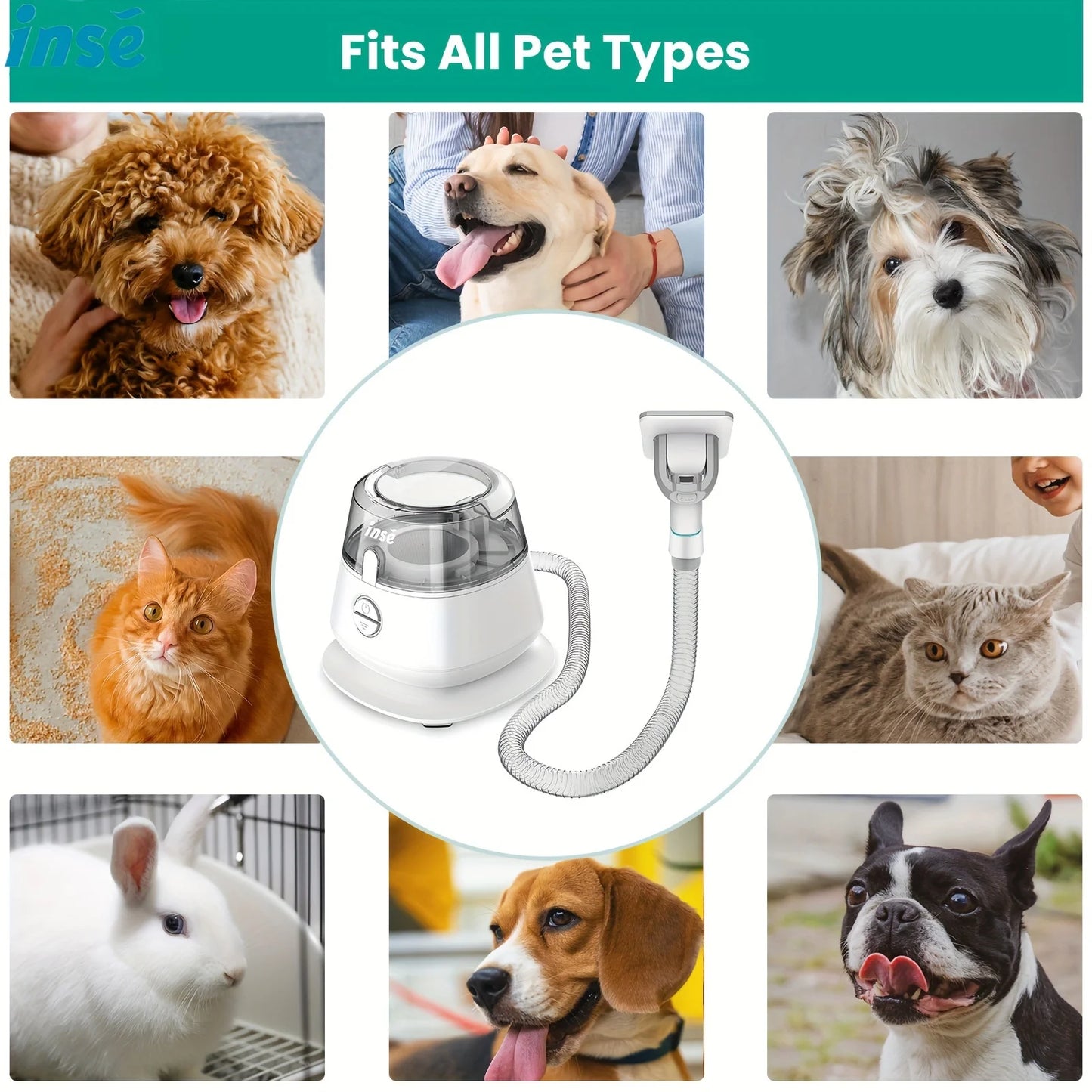 INSE Pet Grooming Kit 5 in 1 Ultrasonic Quiet Vacuum
