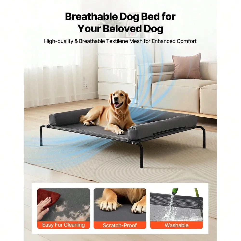 Portable Raised Dog Cot Bed With Washable Pillow Indoor Outdoor