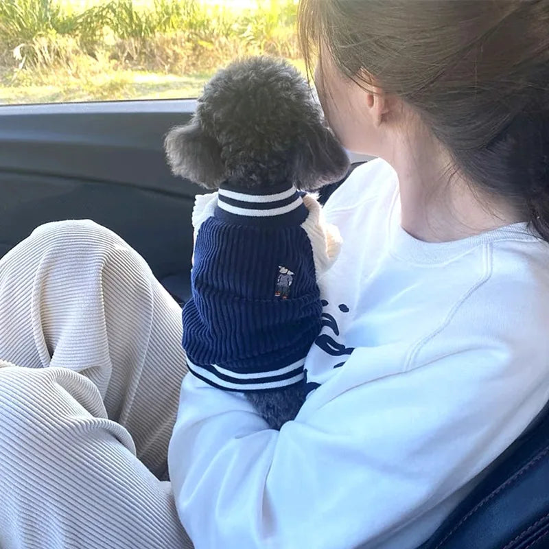 Cute Embroidered Pet Baseball Jackets Dog Clothes For Small Medium Cat Teddy Coat Spring Clothes Warm Fashion Pet Outfit