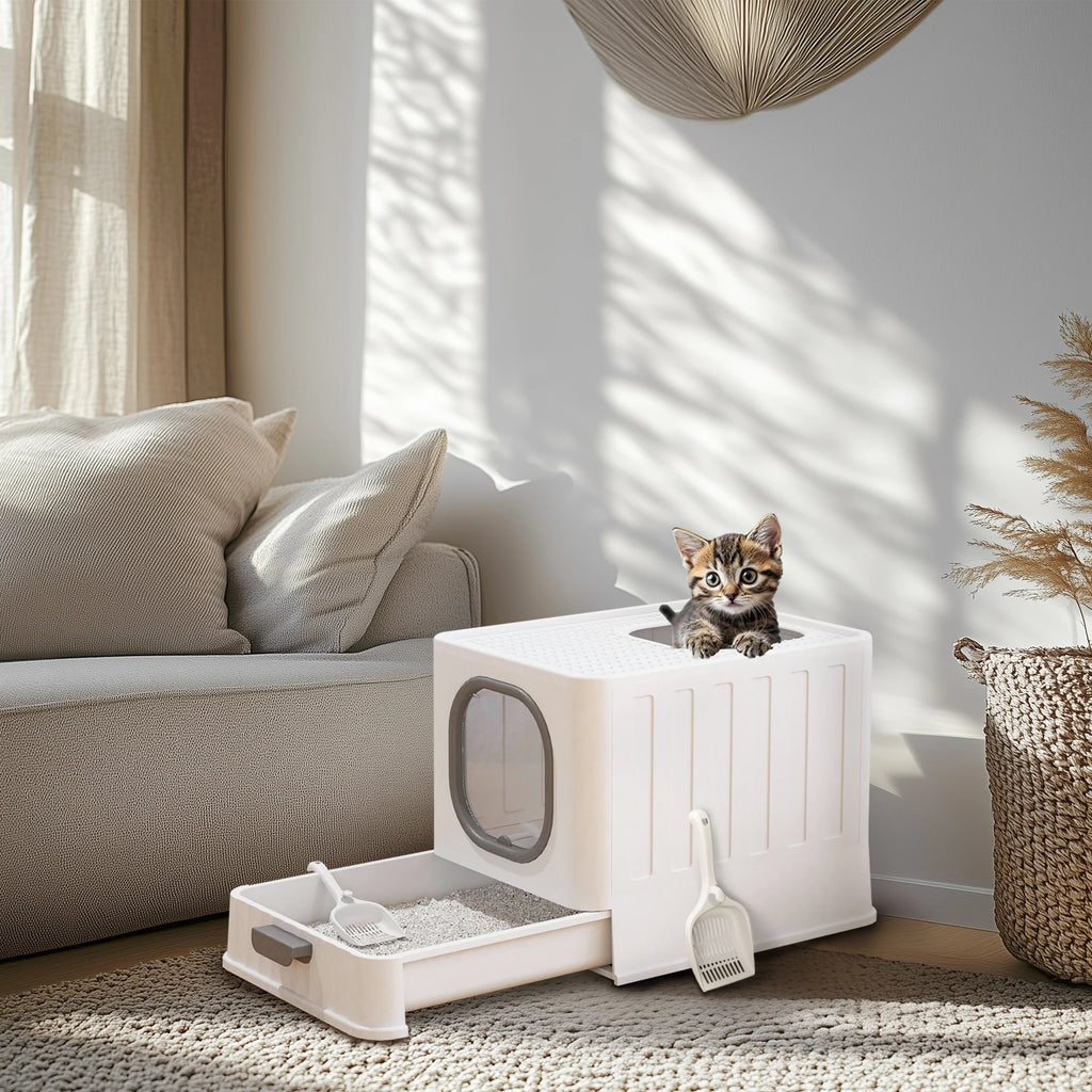 Enclosed Cat Litter Box With Lid Top Entry Scoop Included