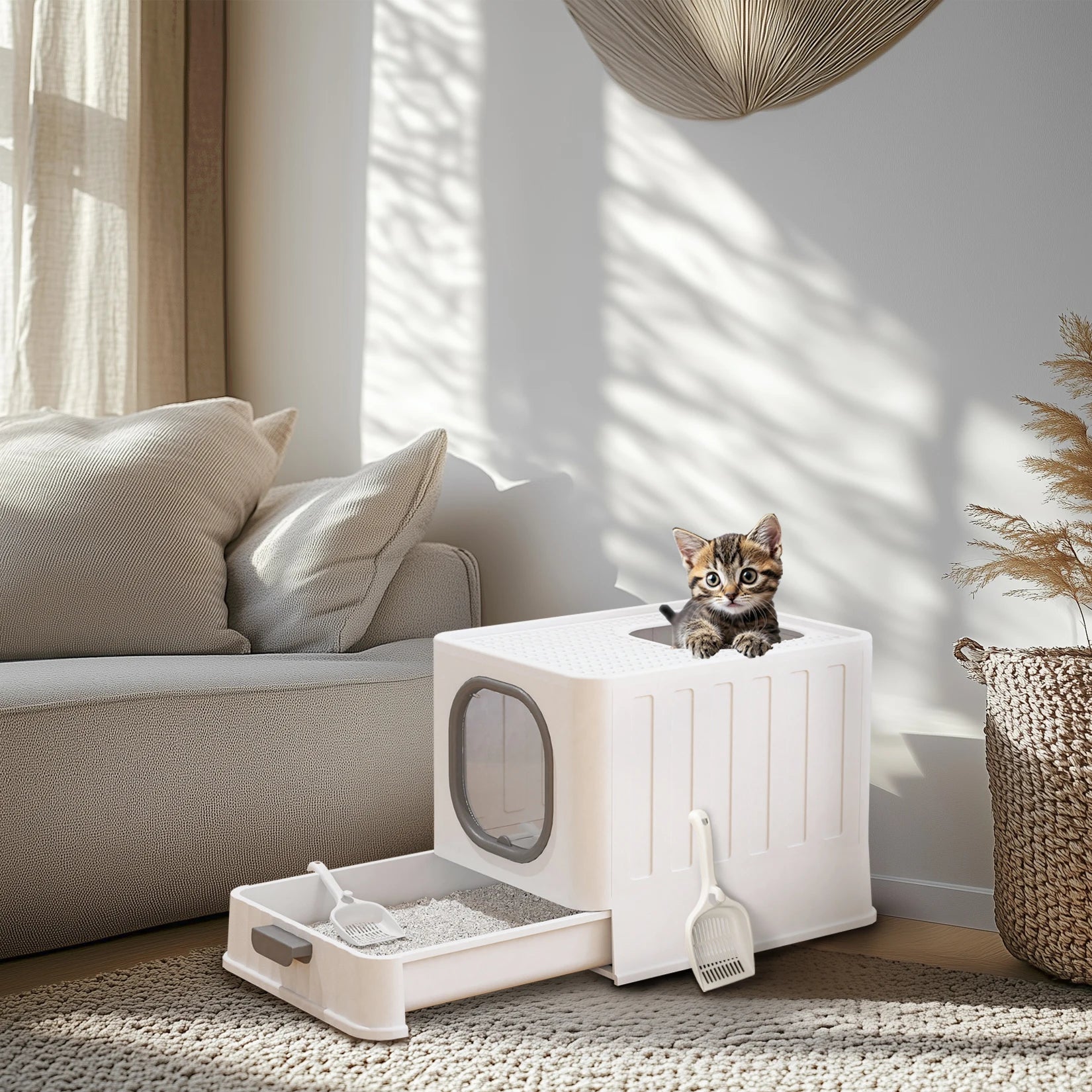 Enclosed Cat Litter Box With Lid Top Entry Scoop Included