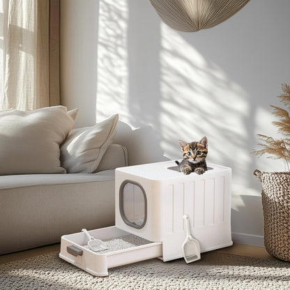 Enclosed Cat Litter Box With Lid Top Entry Scoop Included