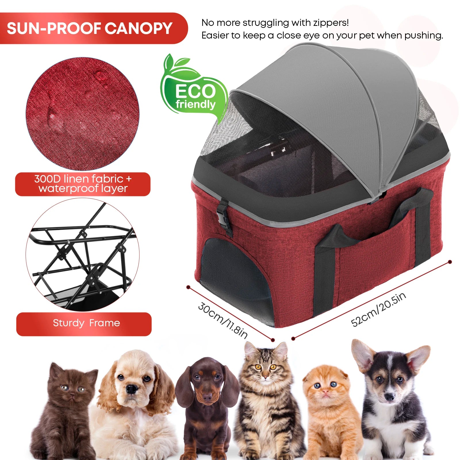 Chihuahua 2-In-1 Foldable 4-Wheel Pet Stroller With Detachable Carrier