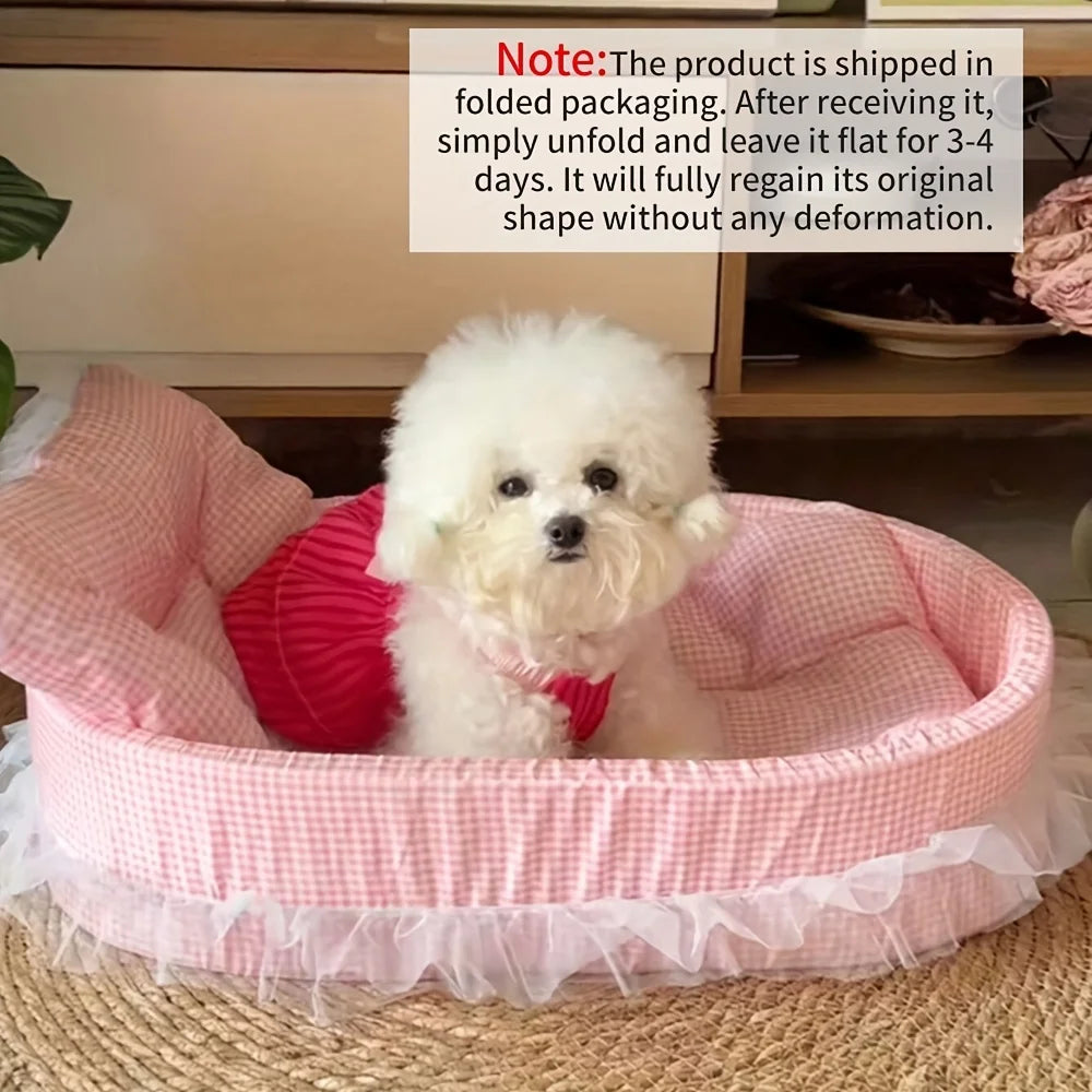 Cute Lace Trimmed Pet Bed For Winter Plush Oval Sleep