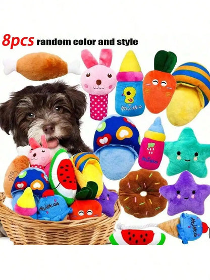 Squeaky Plush Dog Toy Set Multi Pack Various Designs