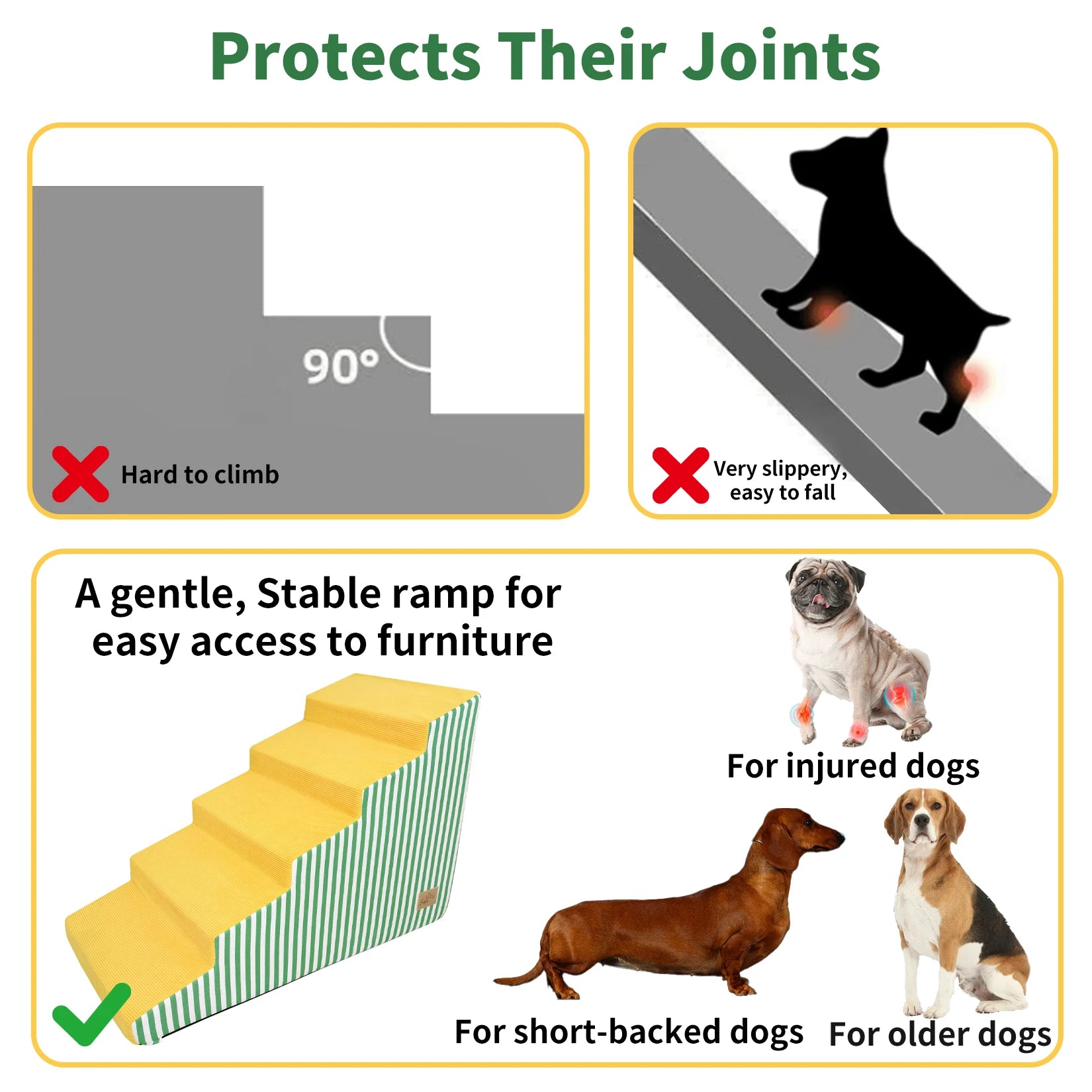 Dog Damp Step 3/4/5 Steps High-Density Foam Dog Stairs with Gentle Slope for High Beds and Sofa, Washable Cover, Vibrant Color