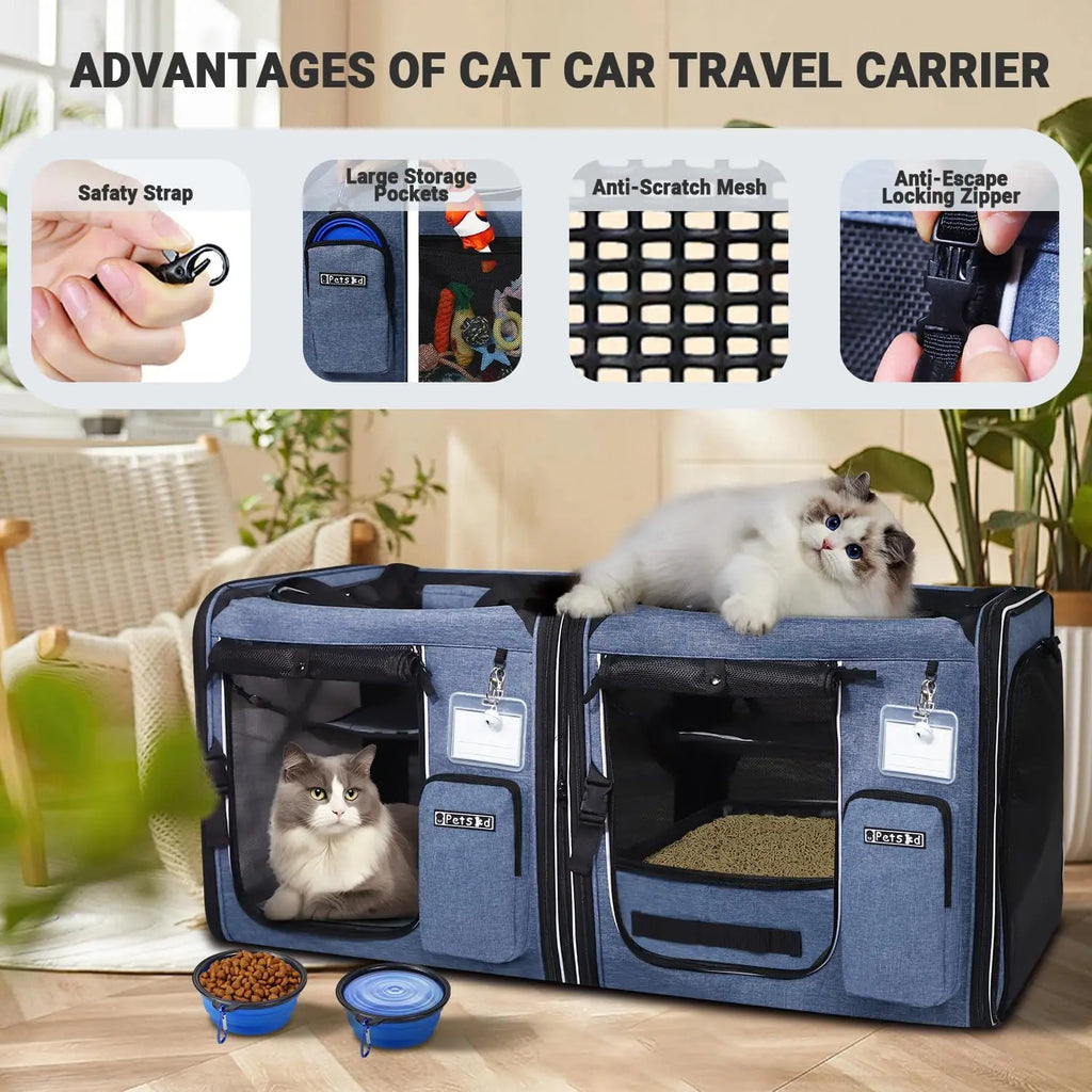2-In-1 Cat Travel Carrier With Litter Box For Multiple Cats