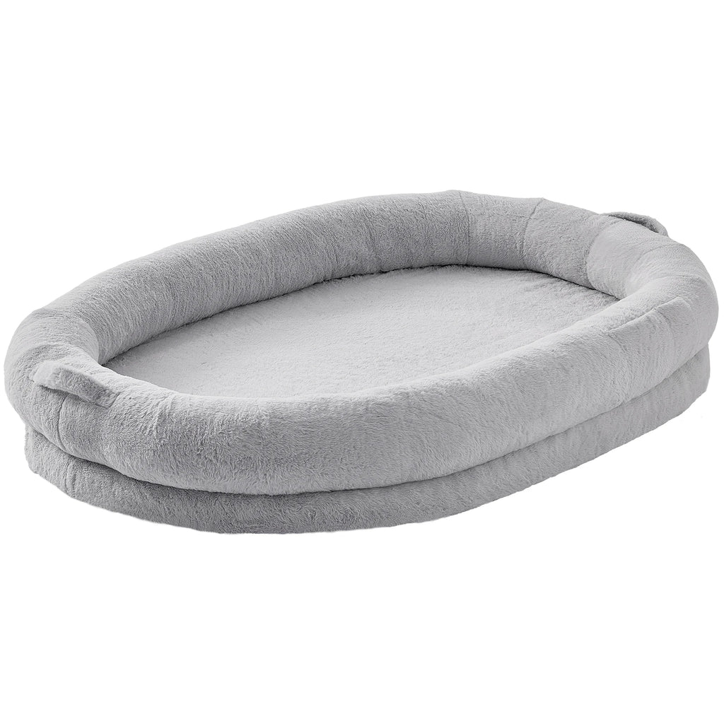 SucceBuy Human Dog Bed Human Dog Bed for Adult Human Size Dog Bed with Washable Faux Rabbit Fur Cover Egg Orthopedic Foam Grey