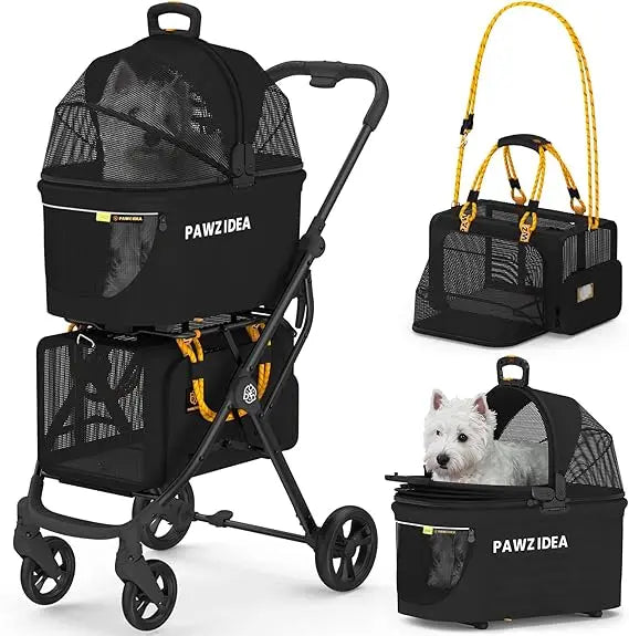 Double Pet Stroller with 2 Detachable Carriers, Portable Dog Crate for Car Travel & TSA-Approved Expandable Cat Carrier