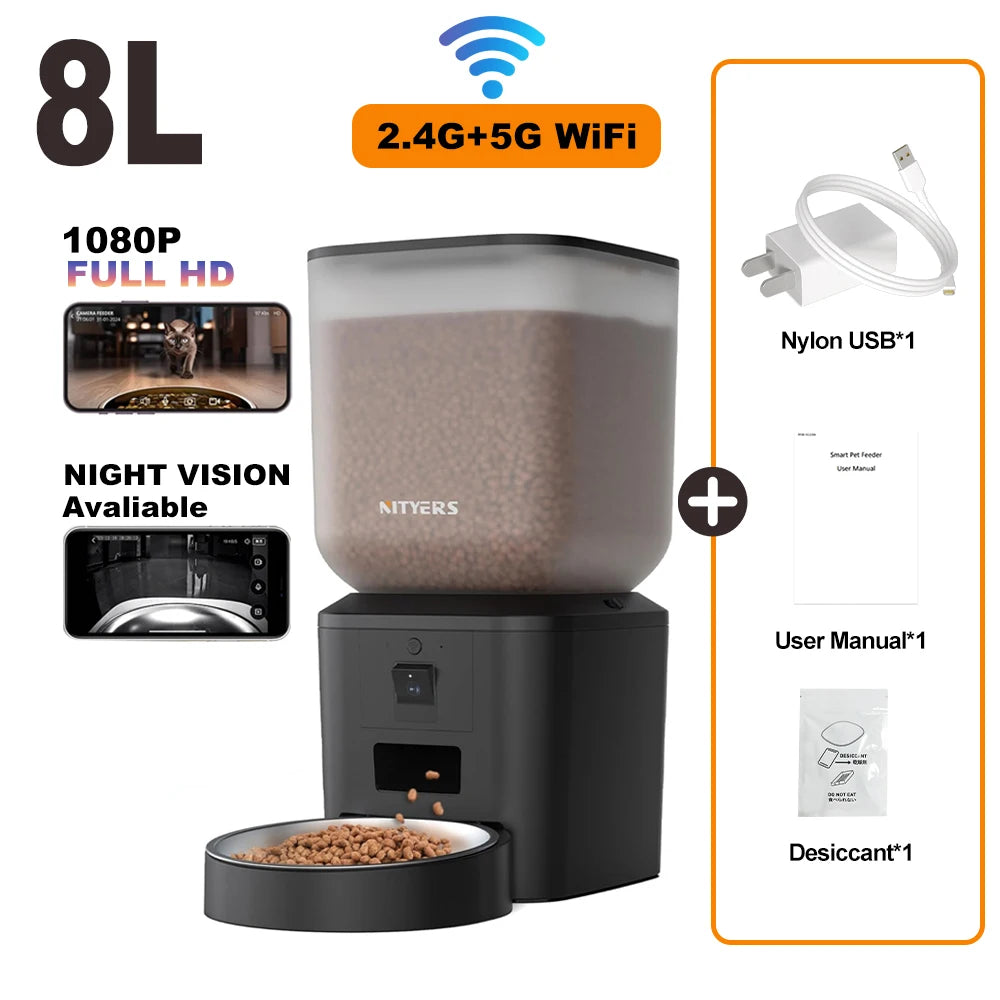Nityers Automatic Cat Feeder 1080P Camera 5G WiFi Night Vision