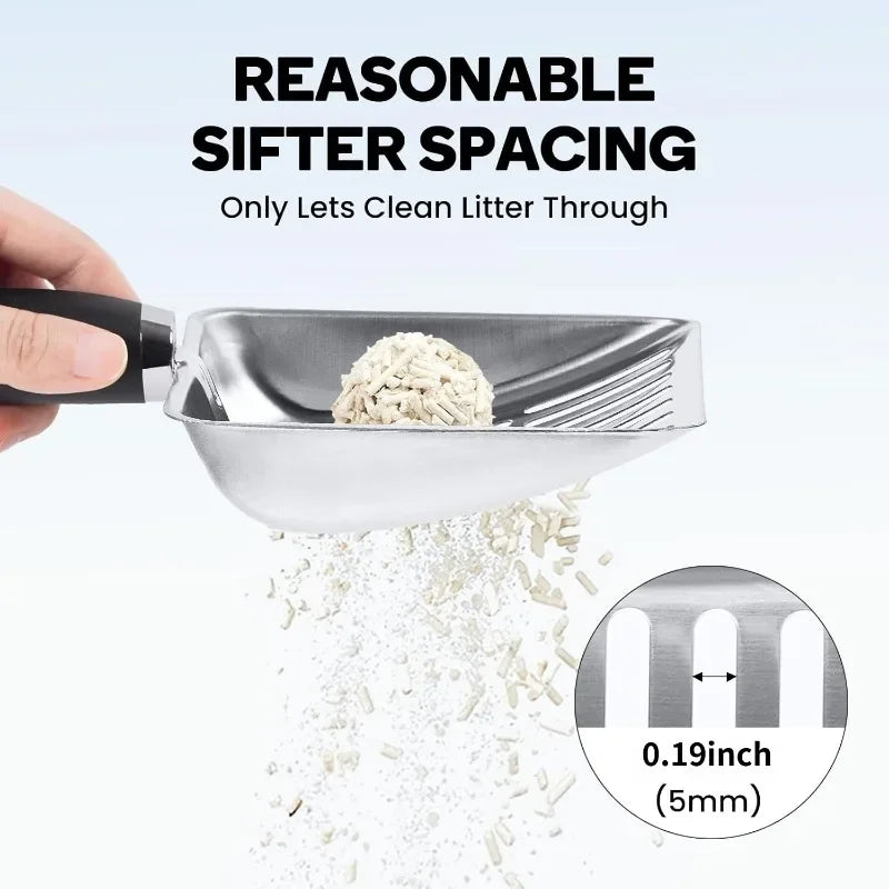 Stainless Steel Cat Litter Scoop with Rubber Handle Metal Kitty Scooper Sturdy Mesh Scooper Litter Filter Pet Cleaning Tools