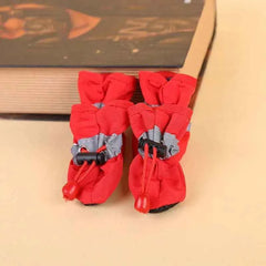 4Pcs Dog Boots Waterproof Non-slip Sole with Reflective Strip Adjustable Drawstring Soft Breathable Lining for Small Medium Dogs