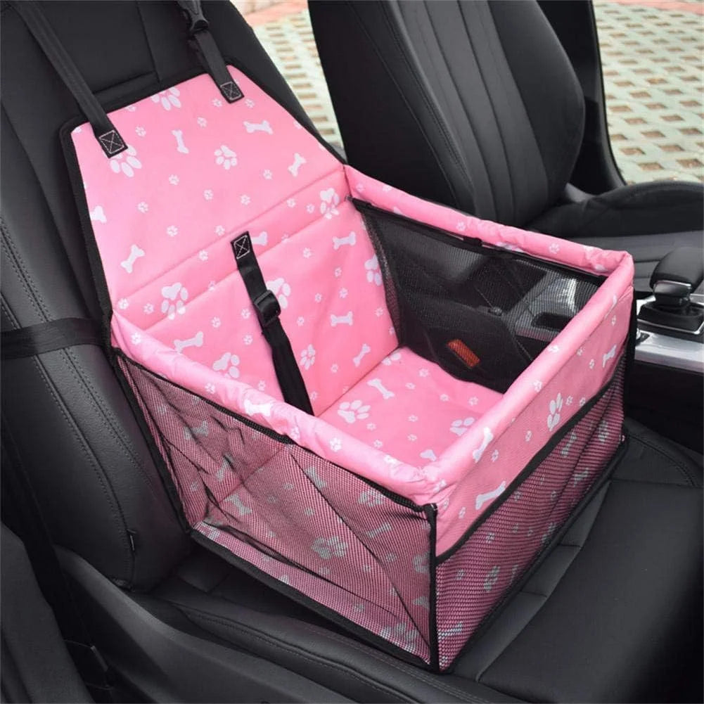Wuyaoyao Pet Car Seat, Waterproof Breathable Oxford Cat Dog Car Booster Seat for Small Pets, Foldable Portable Vehicle Puppy Travel Basket with Seatbelt & Support Rod, for Pet Up to 22 lbs (Pink)