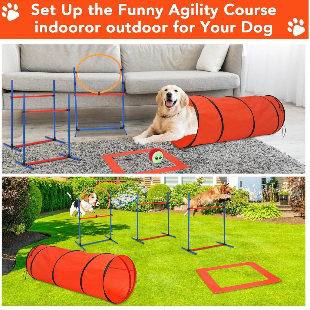 87 Pcs Dog Agile Training Equipment Set Obstacle Course Kit with 70" Tunnel Tire Jump Hurdle Jump Weave Poles for Outdoor Game