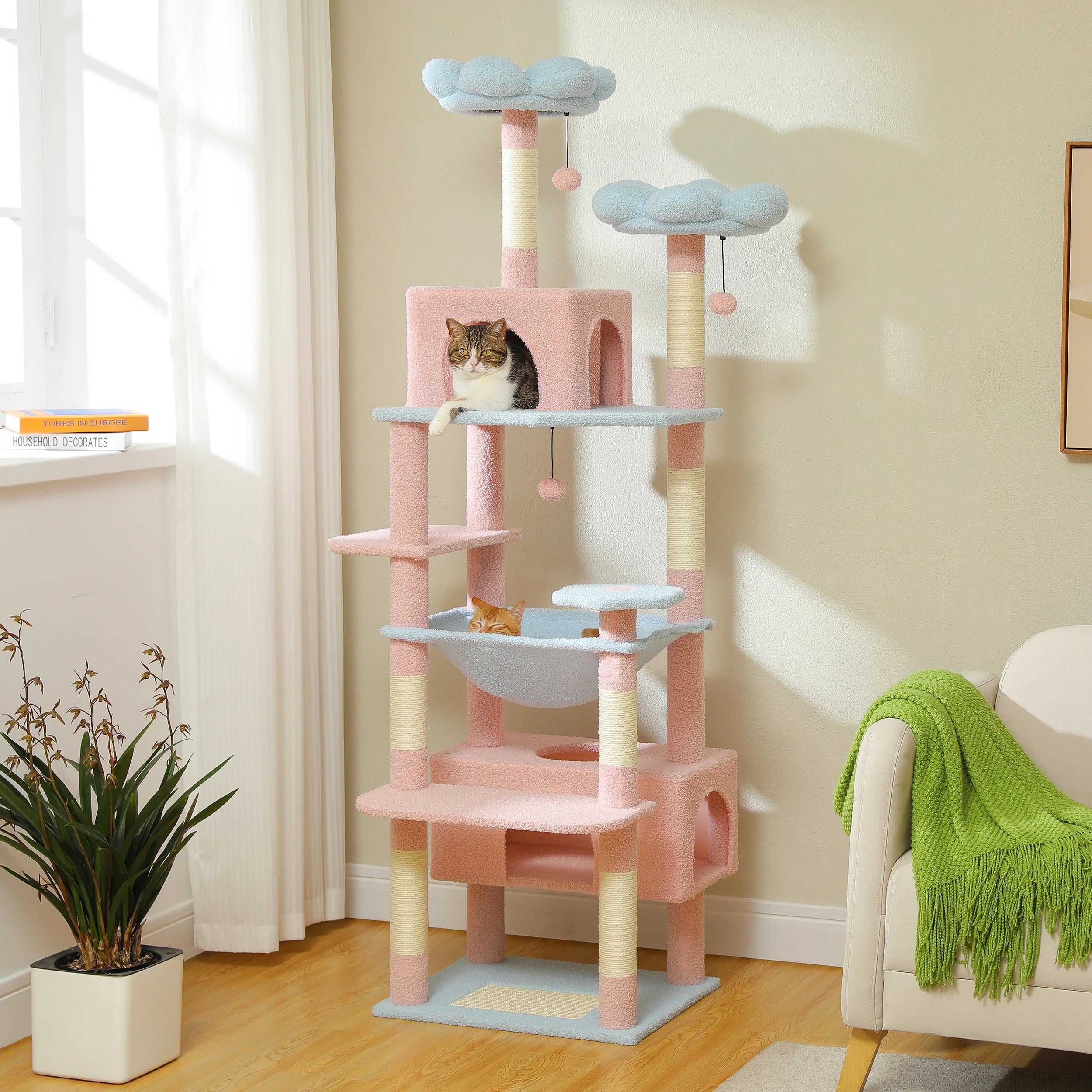 PETEPELACN Cat Tree Tower With Five Tier Sisal Posts