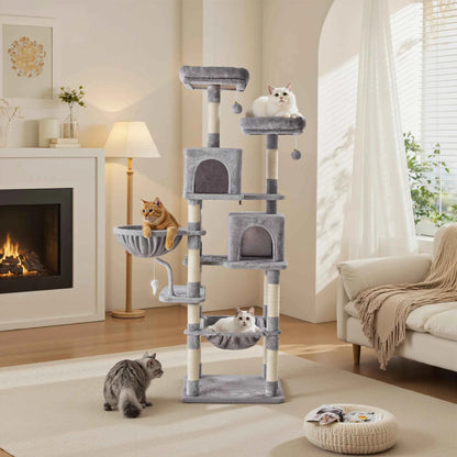 JHK 71In Cat Tree Tall Multi-Cat Climbing Tower for Pet Furniture Natural Sisal Scratching Posts Stable Pet House for Indoor Cat
