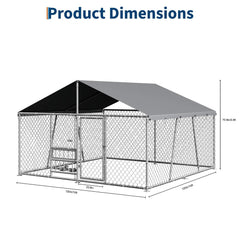 10x10x5.9FT Outside Dog Enclosure With PE Waterproof Roof, 360° Feeding Door, Heavy Duty Lockable Galvanized Kennel