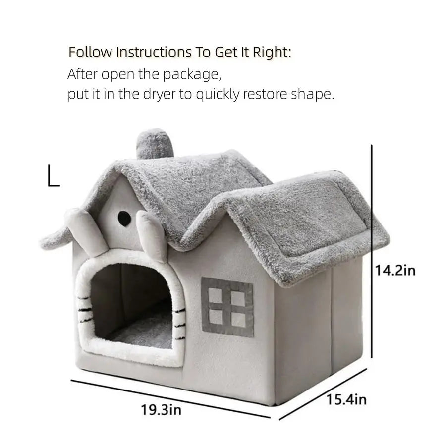 Double Roof Indoor Dog House Cat Nest Foldable Kennel Foam