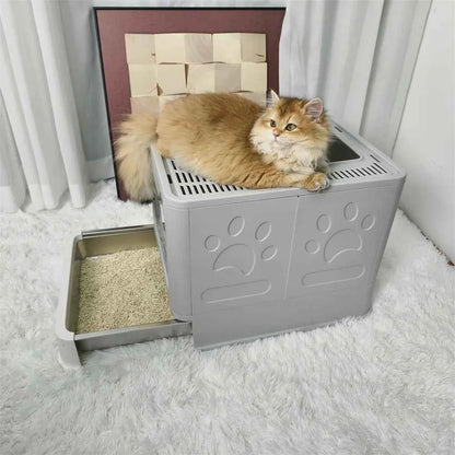 Enclosed Stainless Steel Cat Litter Box with Lid Scoop Large Litter Box Covered Top Entry Litter Pan High Sided Easy Cleaning