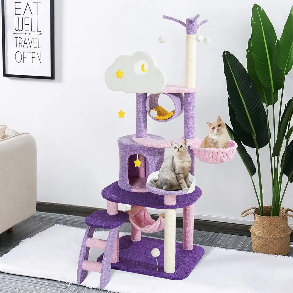 Indoor Cat Tree With Scratching Post Hammock And Condo
